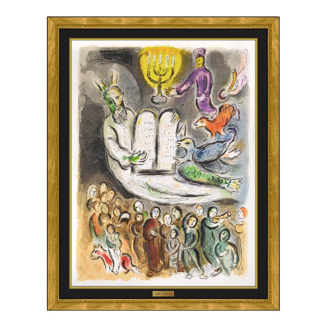 1966 Moses and the Ten Commandments Modern White Lithograph Marc Chagall For Sale