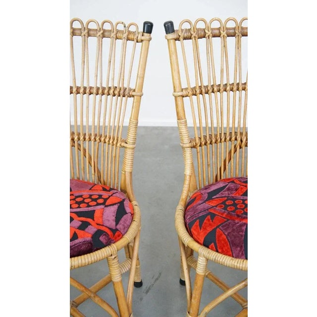 Set of Vintage Rattan Boho Chairs with Colorful Upholstered Seats, 1960s For Sale - Image 11 of 16