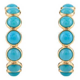 VRJewels Round Cabochon 4.55 Ct Turquoise Hoop Earrings in 18k Yellow Gold- 2 Pieces For Sale