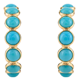 VRJewels Round Cabochon 4.55 Ct Turquoise Hoop Earrings in 18k Yellow Gold- 2 Pieces