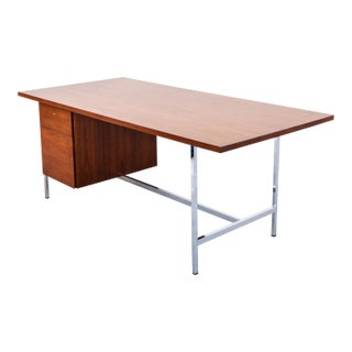 Refinished 1960s Florence Knoll Walnut & Chrome Executive Desk For Sale