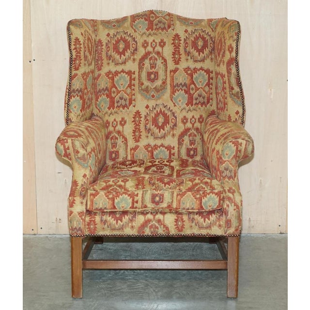 Set of George III Wingback Armchairs with Kilim Pattern Uphosltery For Sale - Image 3 of 18
