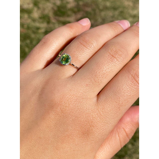 The Stutz: Peridot and Natural Diamond Ring in White Gold For Sale - Image 11 of 11