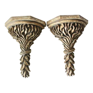 Vintage Mid Century Hand Finish Molded Weathered Sculptural Wall Brackets Accent Sconces-A Pair