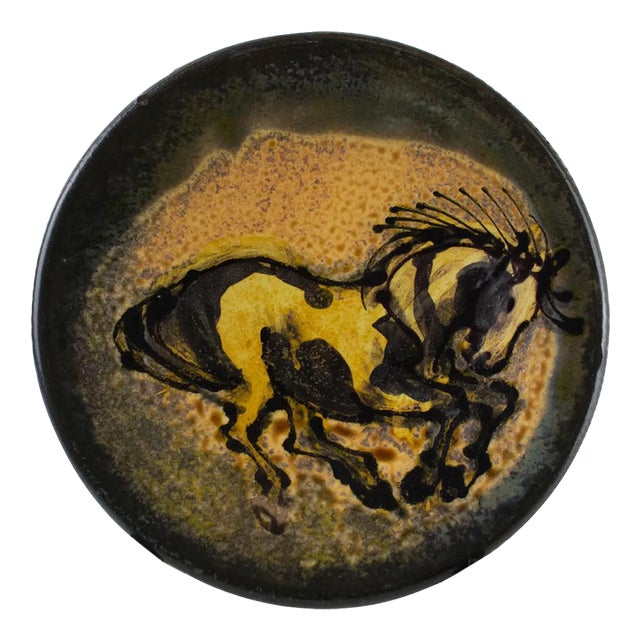 Horse Themed Handmade Stoneware Plate by Morris Pottery For Sale
