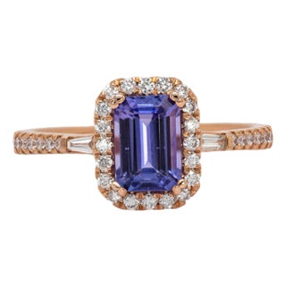 1ct Tanzanite Ring With Earth Mined Diamonds in Solid 14k Rose Gold | Em 7x5mm, Size 6.75 For Sale