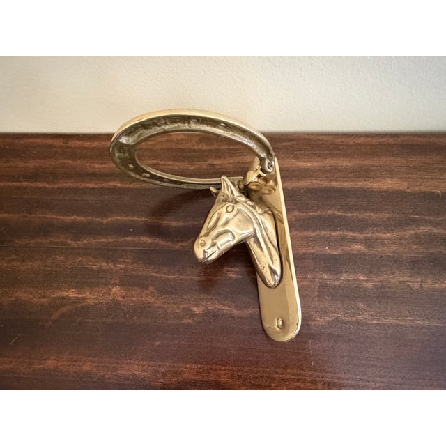 Vintage Cast Brass Horse Head and Horseshoe Door Knocker For Sale - Image 9 of 10