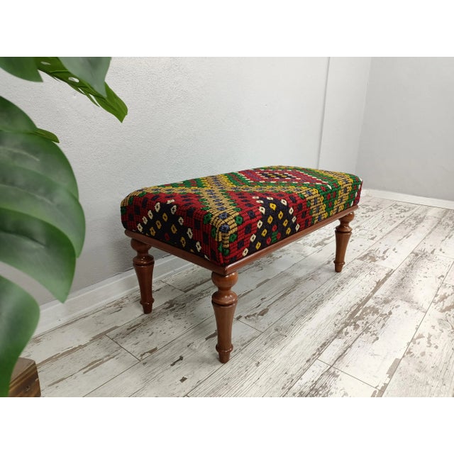 Kilim Upholstered Bedroom Bench For Sale - Image 4 of 11
