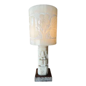 Hand Carved French Polynesian Alabaster Table Lamp