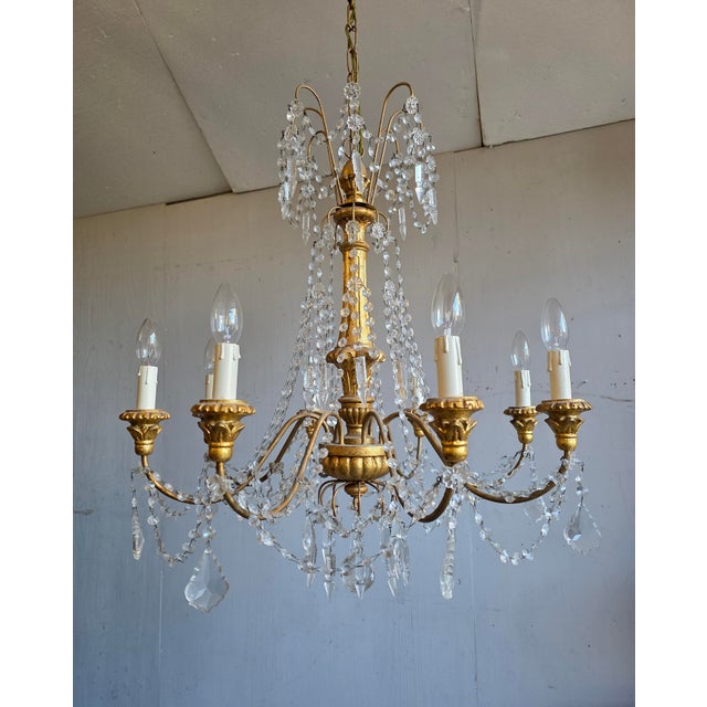 Gold Genoese Festival Chandelier in Gilded Wood and Crystals, 1950s For Sale - Image 8 of 9