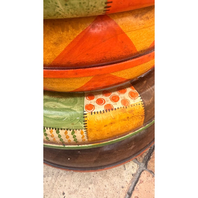 Vintage Italian Hand-Painted Metal Patchwork Drum Stool / Side Table For Sale - Image 10 of 11
