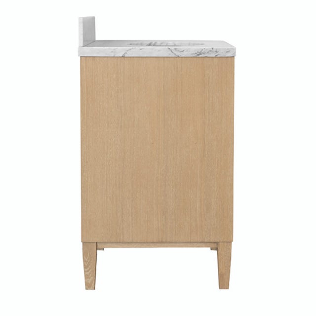 Wood Matthew Izzo Home Odin 24" Fluted Cerused Oak Single Porcelain Sink Bath Vanity With Polished Brass Knobs For Sale - Image 7 of 9