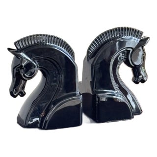 Vintage Fitz & Floyd Art Deco-Style Ceramic Horsehead Bookends — A Set For Sale