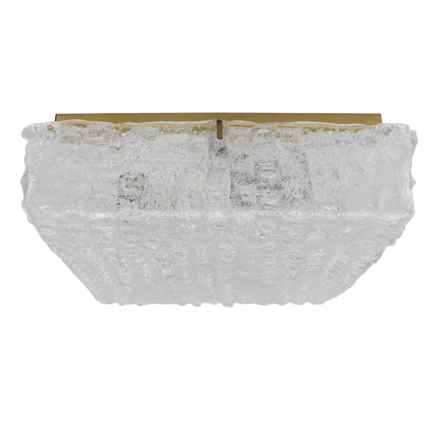 Murano Glass Flush Mount Lamp with Crocodile Skin Surface Texture by Hillebrand, Germany, 1960s For Sale