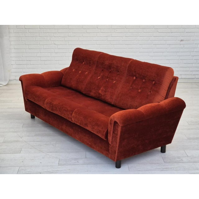 Danish 3 Seater Sofa in Brown-Red Velour, 1980s For Sale - Image 13 of 18
