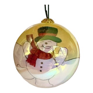 Vintage Hand-Painted Li Bien Style Snowman Glass Christmas Ornament With Original Box For Sale