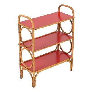 Italian Bookcase in Rattan and Red Laminate from Vivai del Sud, 1970s For Sale