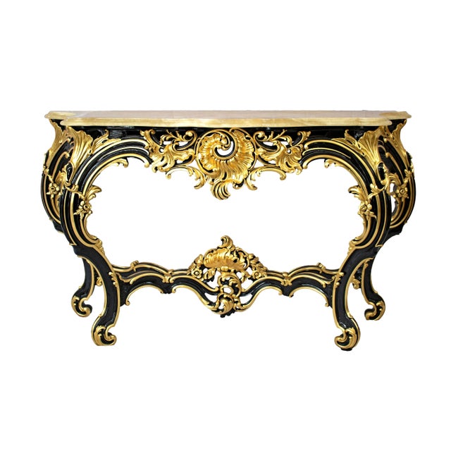 Baroque Hand-Carved Black Lacquered with Gold Decoration Console, 2000s For Sale - Image 13 of 13