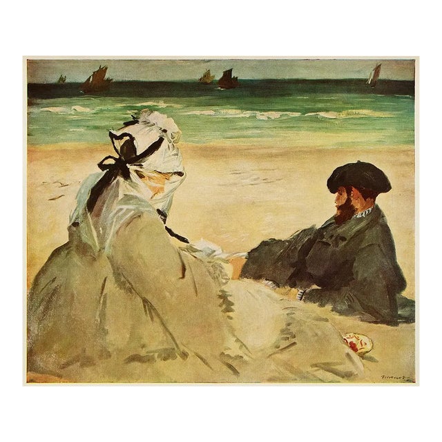 Circa 1950s After Manet "On the Beach" Vintage Full Color Impressionist Print For Sale