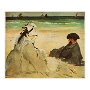 Circa 1950s After Manet "On the Beach" Vintage Full Color Impressionist Print