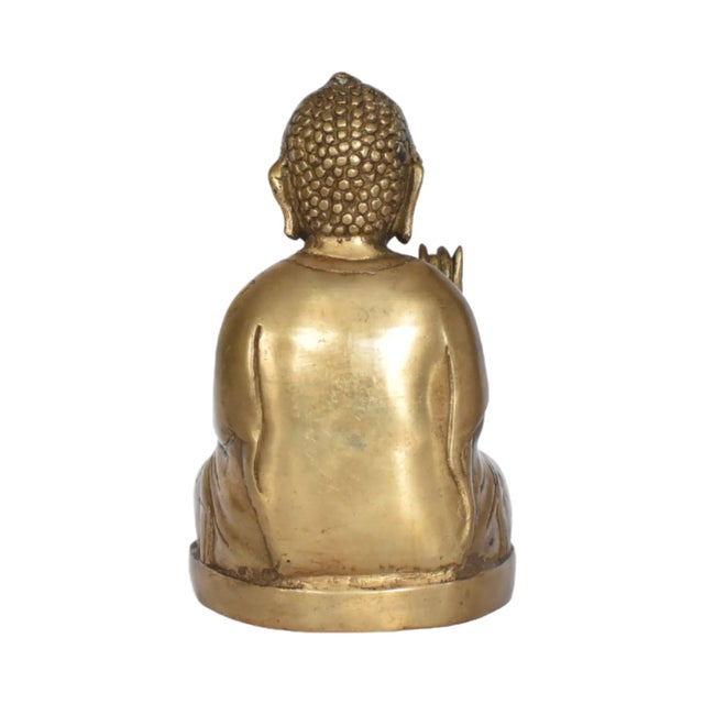 Late 20th Century A Vintage Solid Brass Blessing Buddha Statue in the Tibetan Style. 4.5"x3.5"x7.5 For Sale - Image 5 of 8