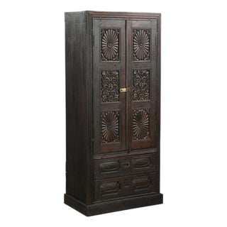 Antique Indian Carved Teakwood Armoire, Circa 1880 For Sale