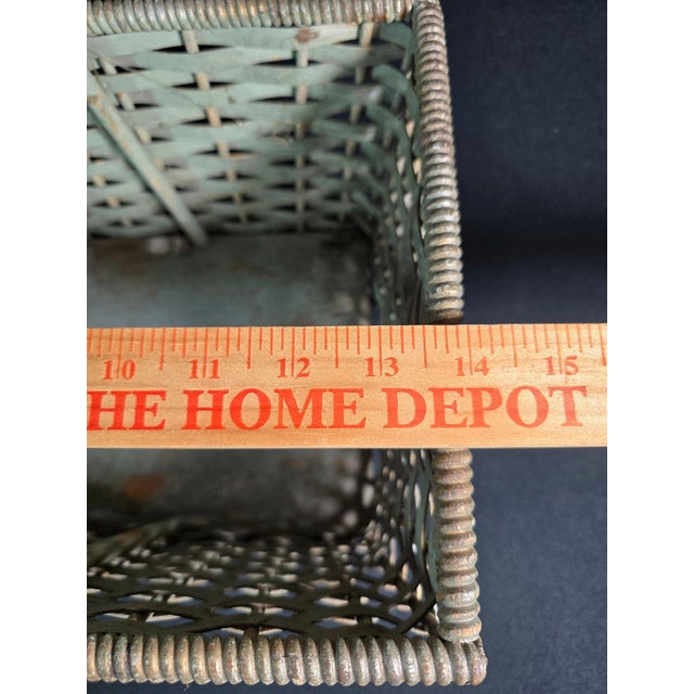 Teal Antique American Primitive Painted Splint Gathering Basket With Solid Wood Bottom and Verdigris Patina For Sale - Image 8 of 11