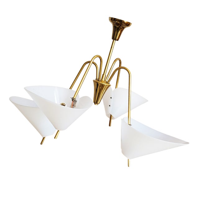 Mid-Century Modern Austrian Brass Chandelier by Rupert Nikoll, 1950s For Sale