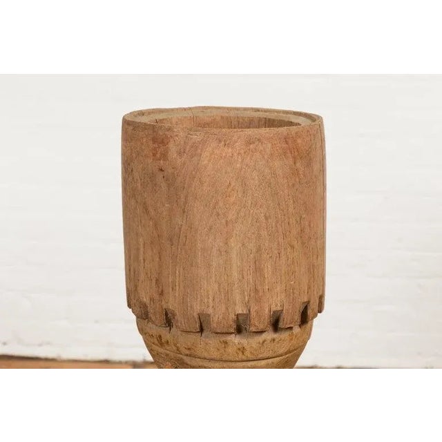 Early 20th Century Antique Thai Freestanding Ceremonial Carved Wooden Drum with Natural Patina For Sale - Image 5 of 13