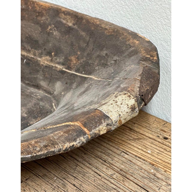 Antique Eastern European Hand-Carved Wooden Dough Bowl With Original Metal Repairs For Sale - Image 4 of 6