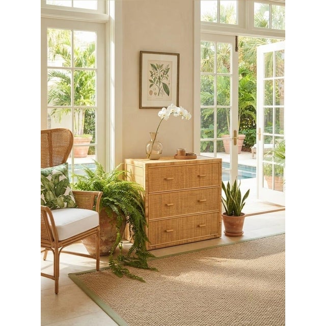 Vintage Palm Beach Style Woven Wicker & Pencil Reed 3-Drawer Chest For Sale - Image 9 of 12