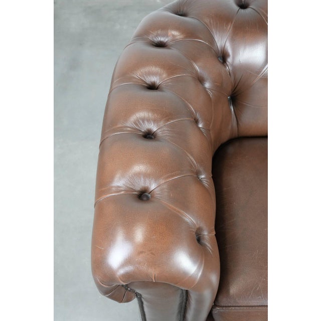 Animal Skin English Chesterfield Brown Cowhide Club Armchair For Sale - Image 7 of 16