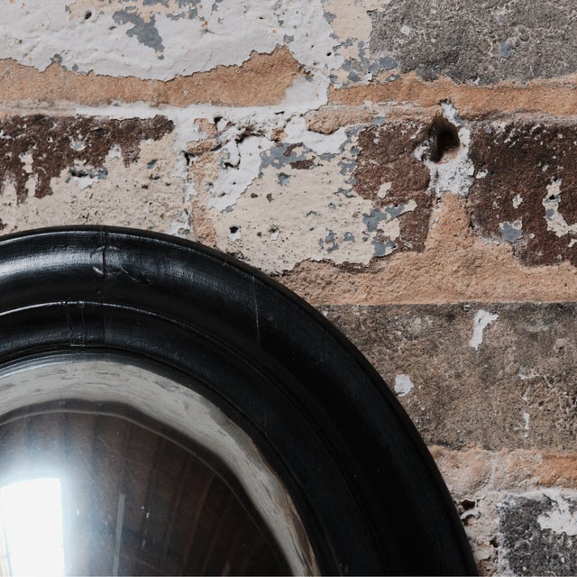 French Mid-Century Medium Black Convex Witch Mirror (A) For Sale - Image 3 of 3