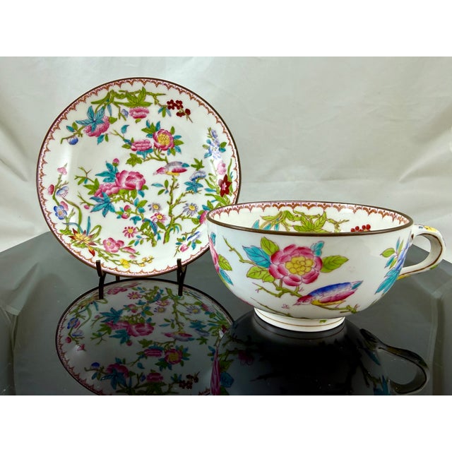 Beautiful Mintons collectible oversized Cuckoo pattern cup and saucer set created by the prestigious Mintons pottery,...