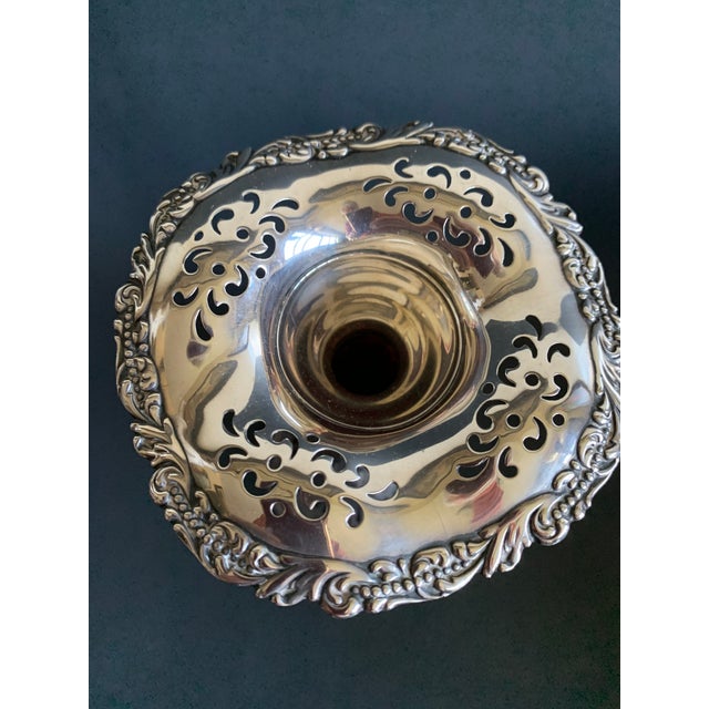 Victorian Antique Howard & Co. New York Sterling Silver Pierced Floral Vase With Original Red Glass Liner For Sale - Image 3 of 8