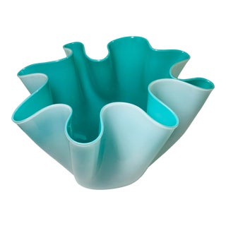 Fulvio Bianconi Venini Cased Tiffany Blue Glass “Fazzoletto” Handkerchief Vase For Sale