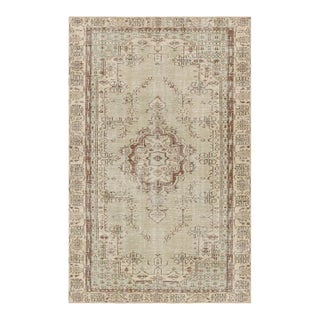 Vintage Turkish Rug in Green With Geometric Pattern & Medallion From Rug & Kilim For Sale