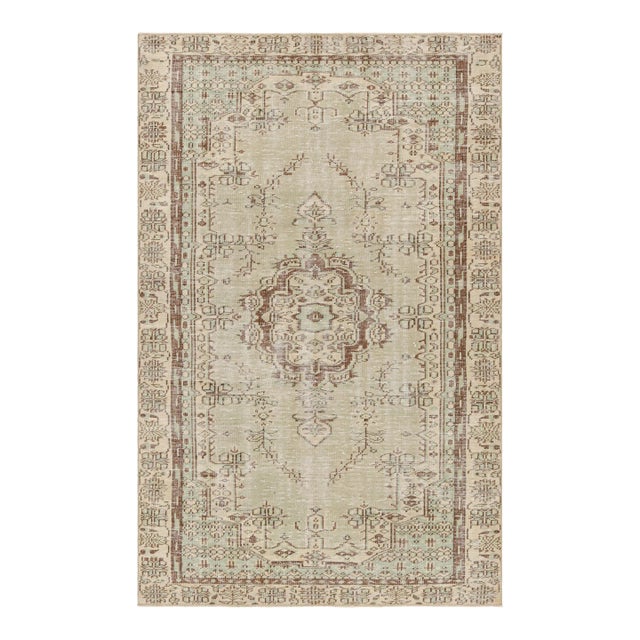 Vintage Turkish Rug in Green With Geometric Pattern & Medallion From Rug & Kilim For Sale