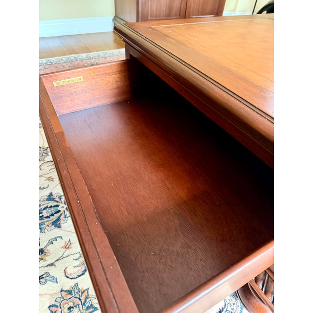English Vintage Ethan Allen Townhouse Collection Morley Mahogany & Burl Coffee Table For Sale - Image 3 of 9