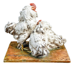 Rooster and Hens Sculpture by G. Cacciapuoti