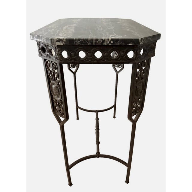 Circa 1925 Neoclassical Revival Wrought Iron and Marble Portrait Medallion Console Table For Sale - Image 4 of 17
