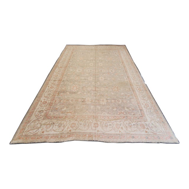 Antique Oushak Carpet, Handmade Turkish Oriental Rug, Beige, Taupe, Soft Gray For Sale