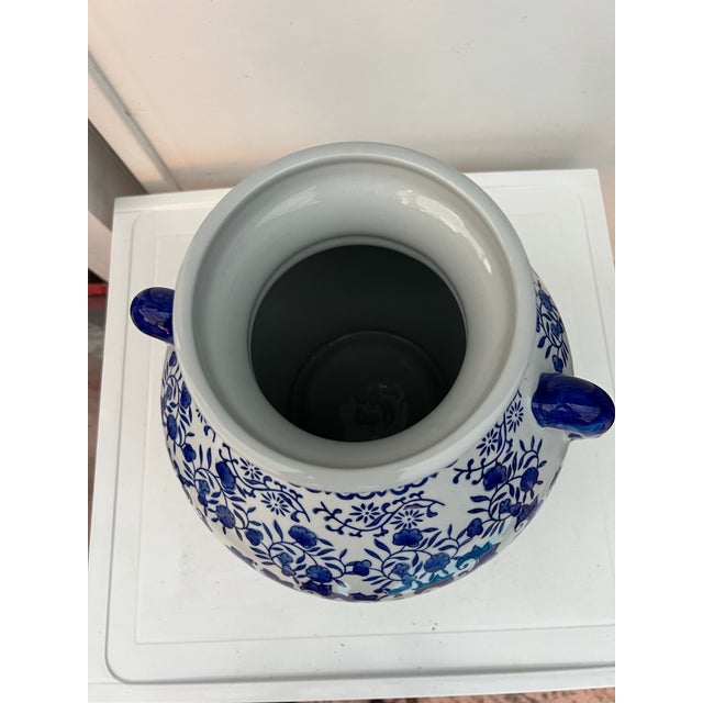 Vintage Blue and White Ceramic Vase With Handles For Sale - Image 4 of 4