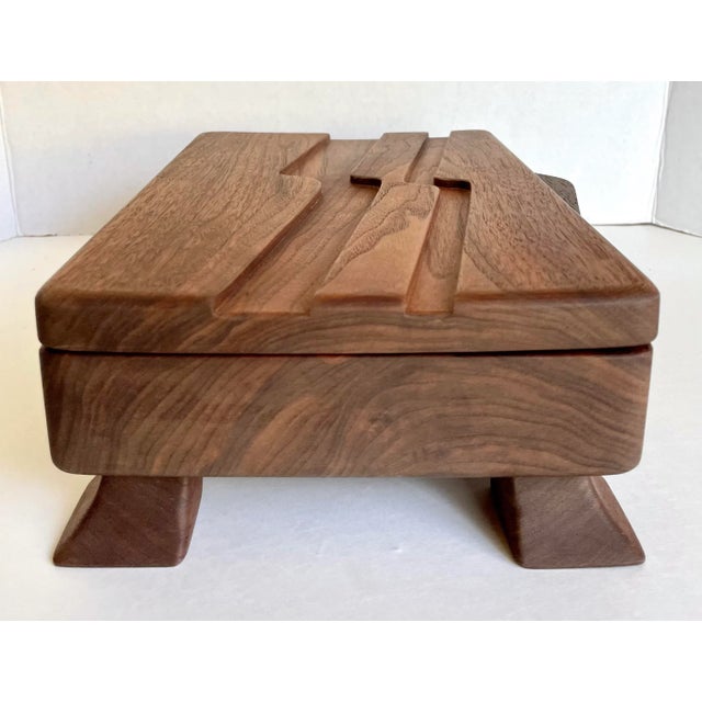 Brown Mid 20th Century Hand-Made Signed Art Deco Wood Jewelry Accessory Box For Sale - Image 8 of 13