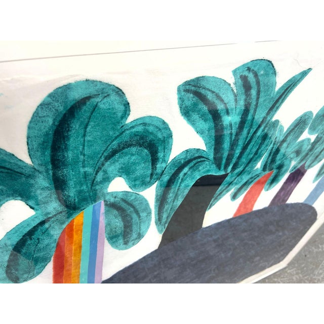 1970s Large 44" Original Signed Carol Summers Palm Tree Woodcut Framed For Sale - Image 10 of 12