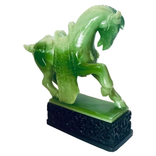 1960s Gino Ruggeri for Wony, Italy Decorative Carved Faux Green Jade Chinese War Horse Figurine For Sale - Image 4 of 7
