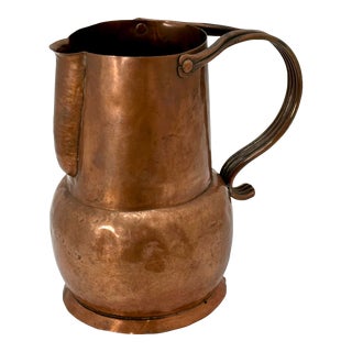 Vintage 1940s Hand Wrought Copper Pitcher by Noted Taxco Mexico Maker Hector Aguilar For Sale