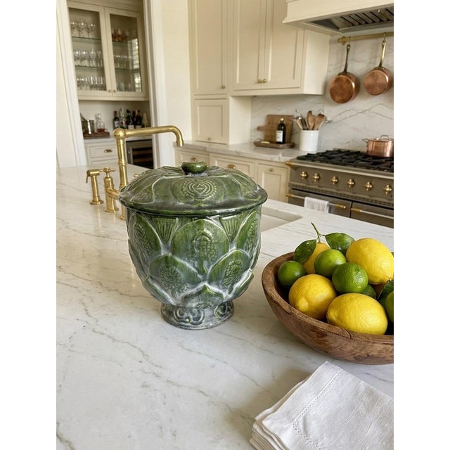 Dark Green Vintage Mid-Century Modern Artichoke Footed Ceramic Jar With Lid For Sale - Image 8 of 10
