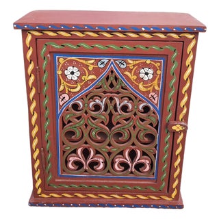 Hand Painted Mediterranean Medicine Cabinet / Wall Shelf / Brick Red Zouak For Sale