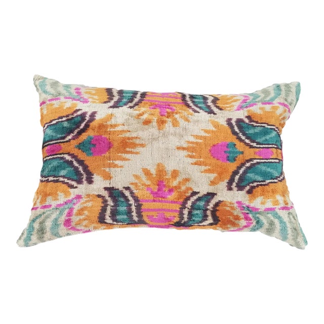 Silk Uzbek Ikat Velvet Hand Made Pillow Cushion For Sale